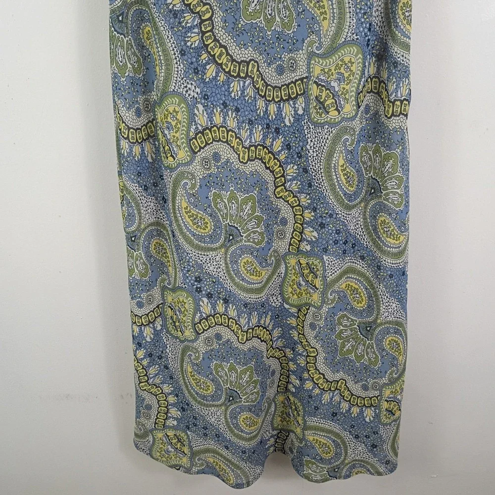 BCBG MAXAZRIA Women's Vintage Paisley Dress Size 8 Green Blue Sheer Y2K Chiffon